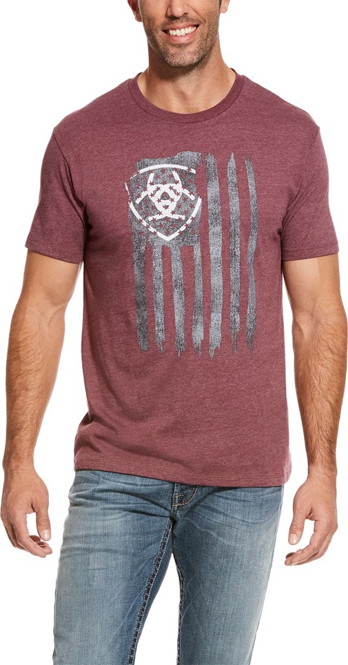 Ariat Vertical Flag S/S Shirt - Burgundy Heather