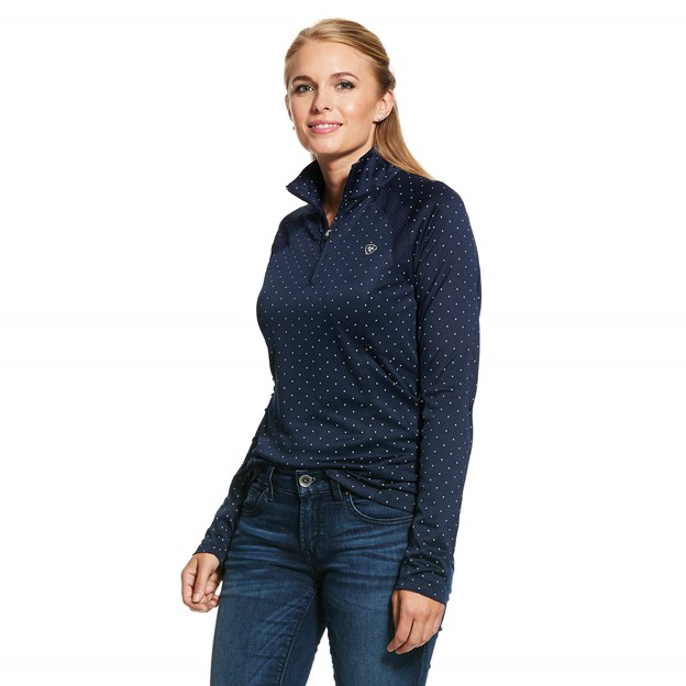 Ariat Sunstopper 2.0 Quarter-Zip L/S Shirt - Navy Dot