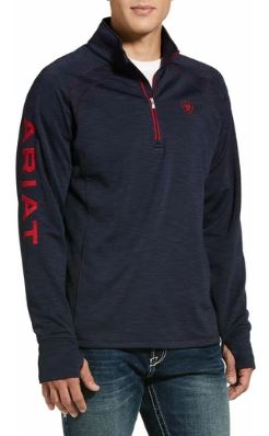 Ariat Men's Team Logo 1/2 Zip Mock Neck - Navy Blue Heather