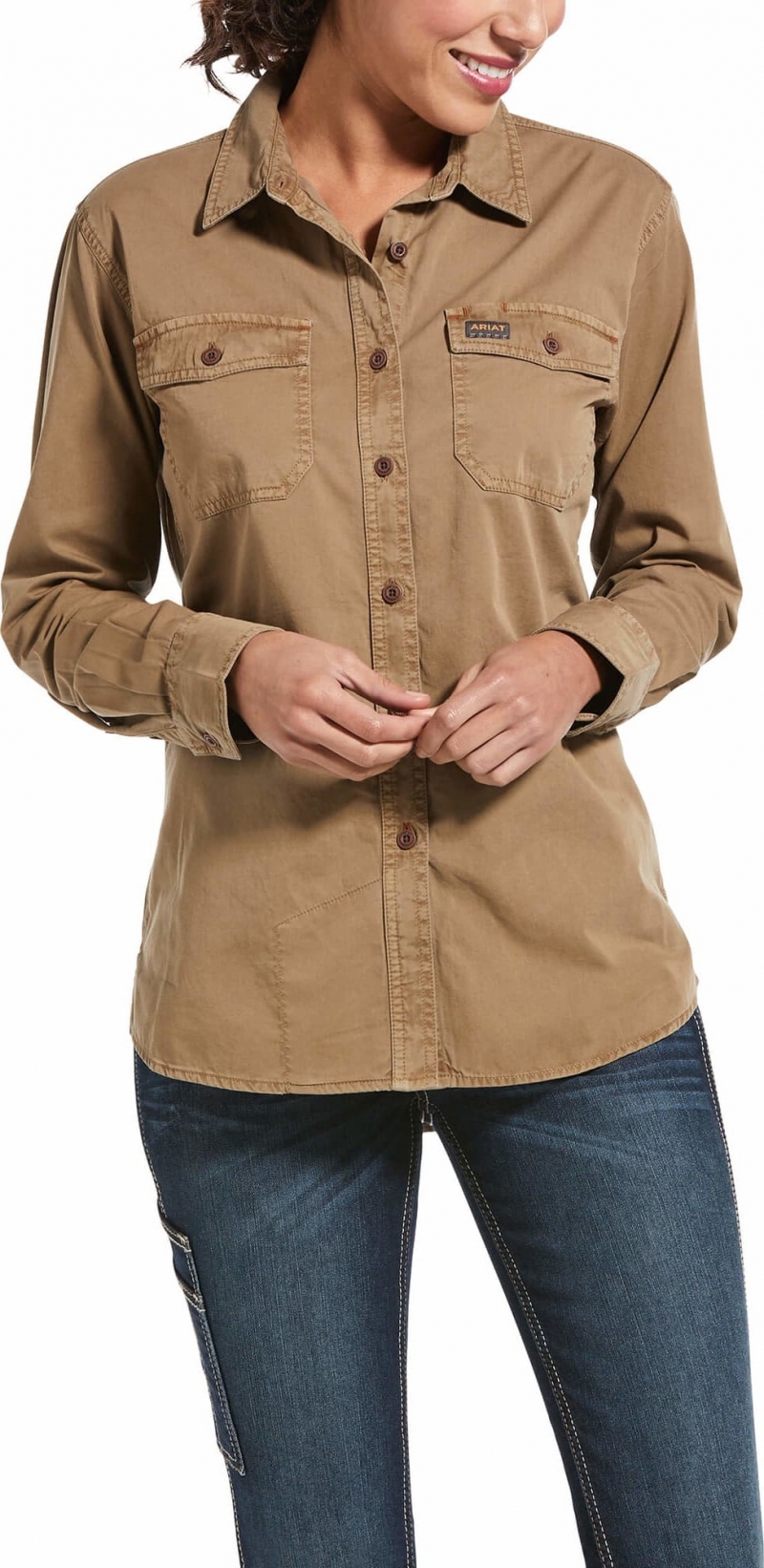 Ariat Women's Rebar Washed Twill Button Front L/S Work Shirt - Khaki