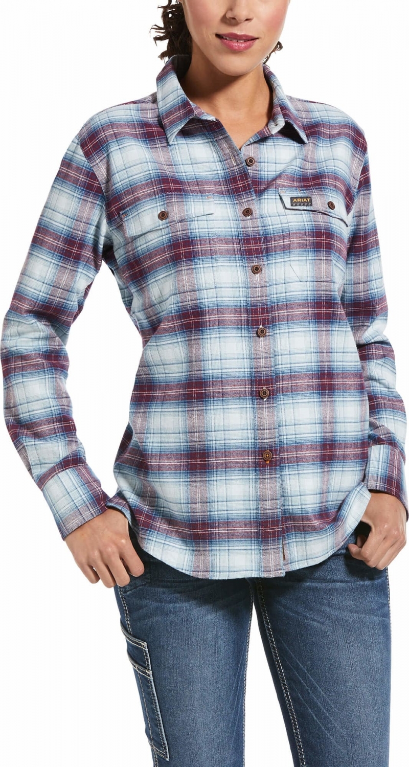 Ariat Women's Rebar Flannel DuraStretch™ Button Front Work Shirt - Baby Blue Plaid