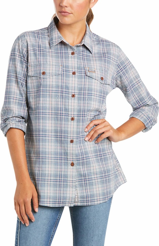 Ariat Women's Rebar Made Tough DuraStretch™ Button Front L/S Work Shirt - Poseidon Plaid