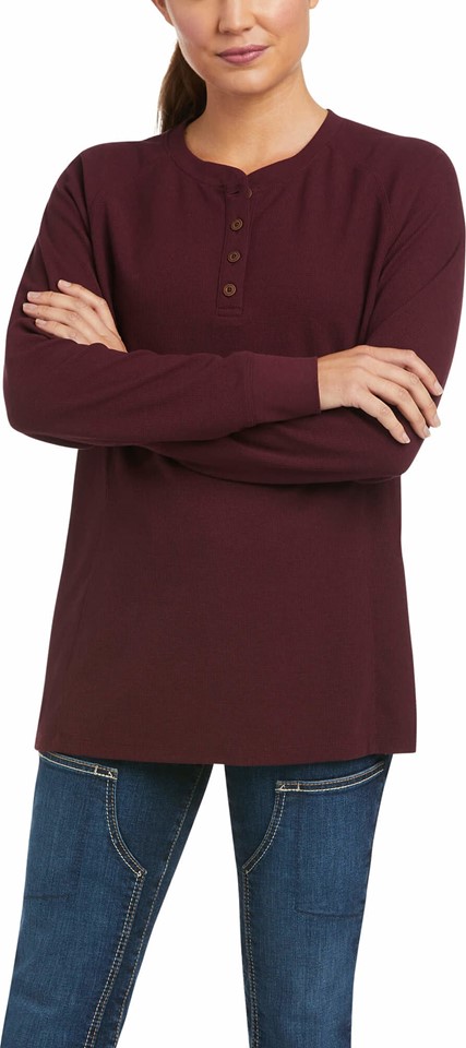 Ariat Women's Rebar Thermal Henley Shirt - Malbec