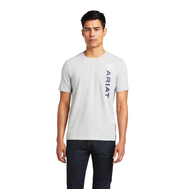 Ariat Vertical Logo Crewneck S/S Shirt - Heather Grey