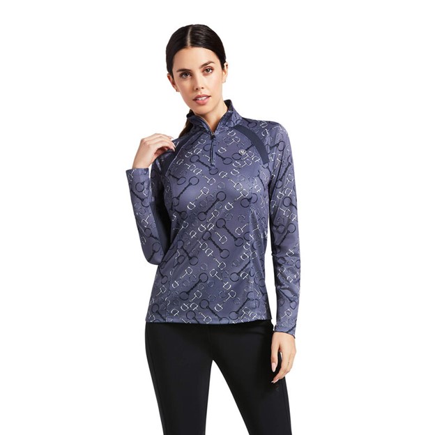 Ariat Sunstopper 2.0 Quarter-Zip L/S Shirt - Charcoal Bit Print