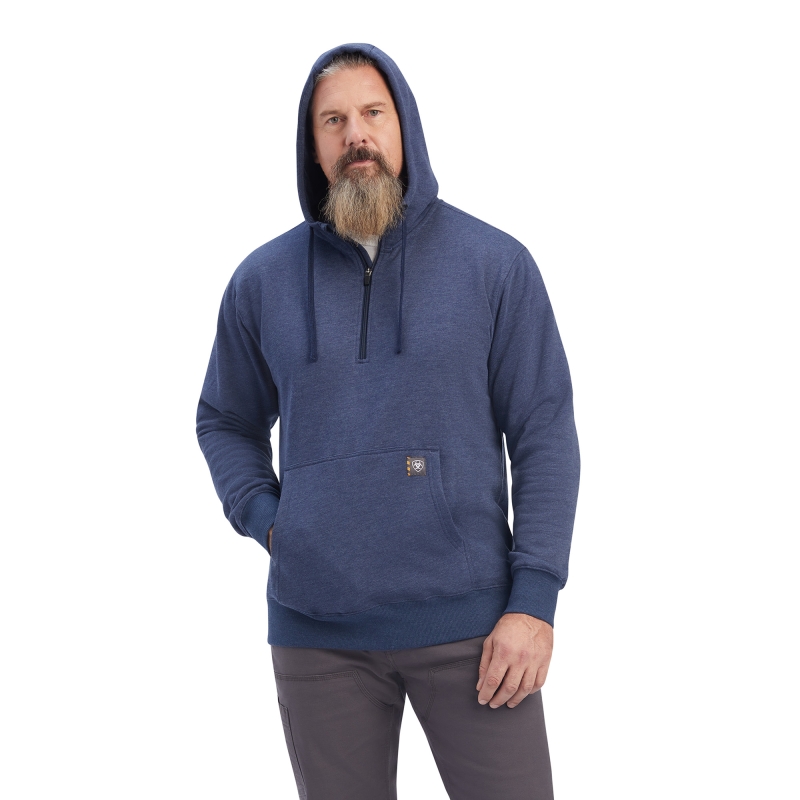 Ariat Rebar Workman Quarter-Zip Hooded Sweatshirt - Navy Heather