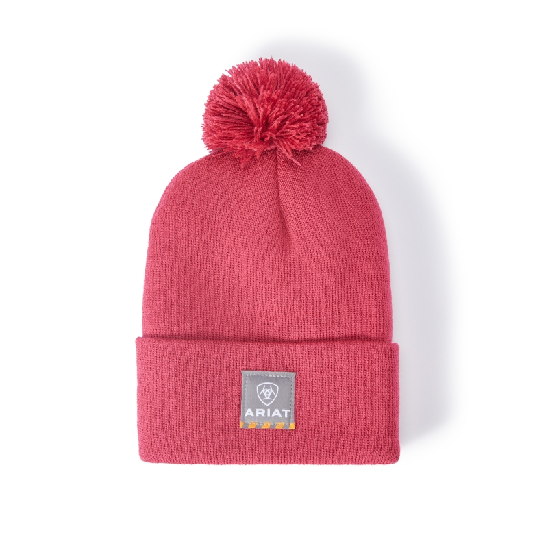 Ariat Women's Rebar Pom Beanie - Crab Apple