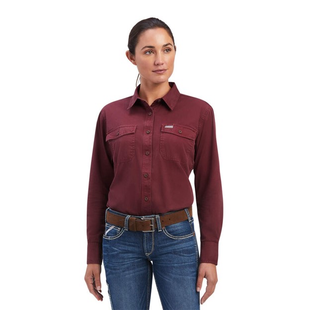 Ariat Women's Rebar Washed Twill Button Front L/S Shirt - Port