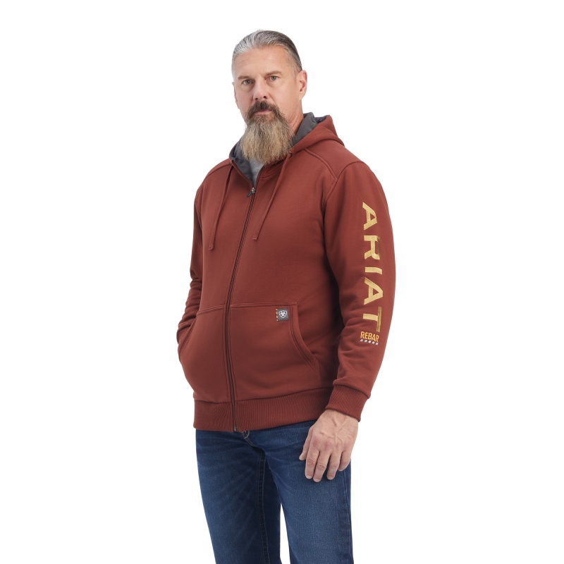 Ariat Rebar All-Weather Fleece-Lined Hooded Zip-Front Sweatshirt - Cherry Mahogany