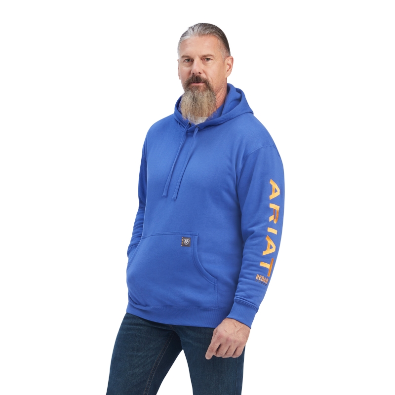 Ariat Rebar Graphic Pullover Hooded Sweatshirt - Deep Ultramarine/ Rebar Orange