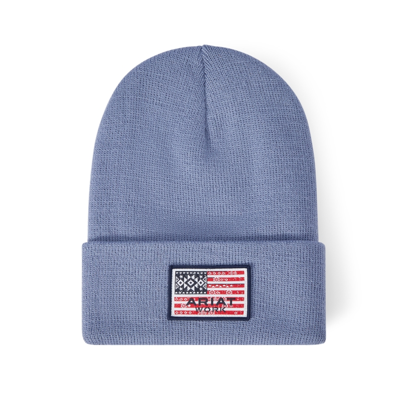 Ariat Women's Rebar Southwest Flag Patch Beanie - Washed Denim