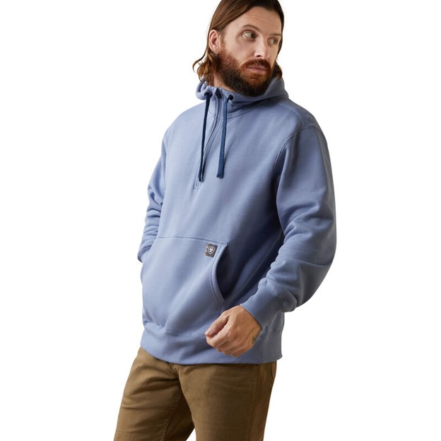 Ariat Rebar Workman Quarter-Zip Hooded Sweatshirt - Blue Heather