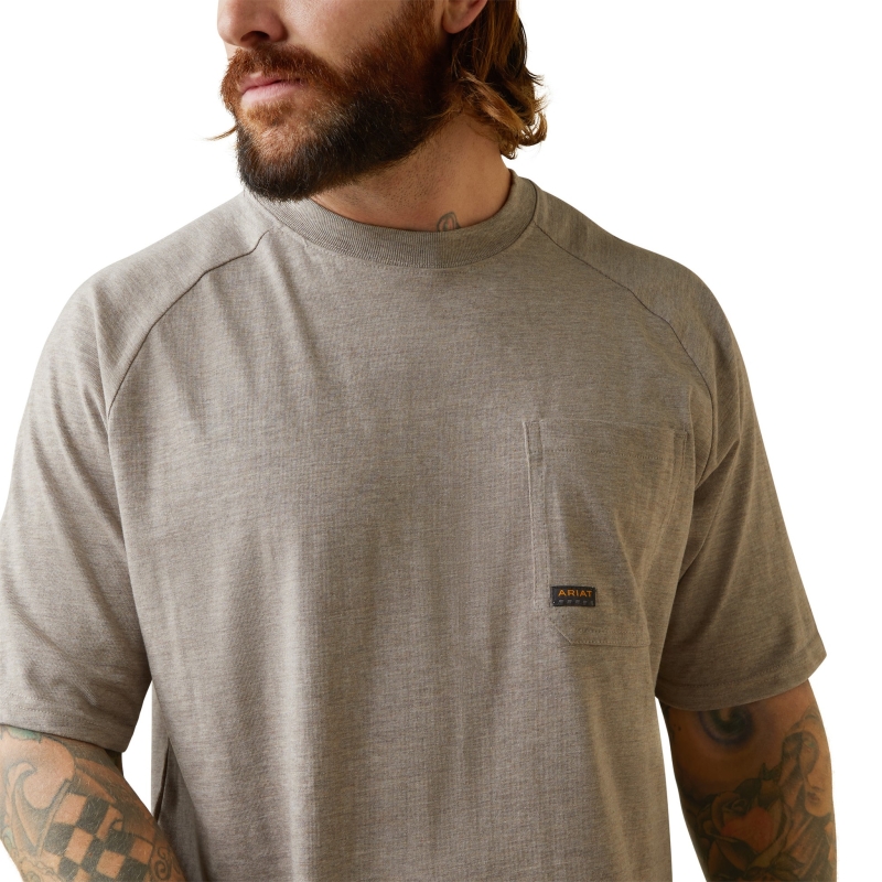 Ariat Rebar Cotton Strong Crewneck Pocket S/S Shirt - Portabella Heather