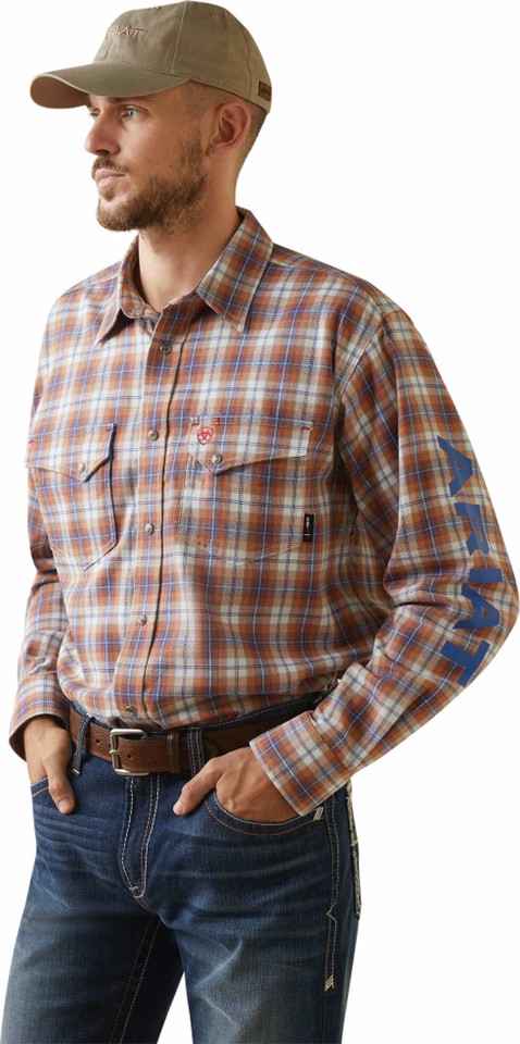 Ariat FR Bentley Logo Snap Front L/S Work Shirt - Marmalade Plaid