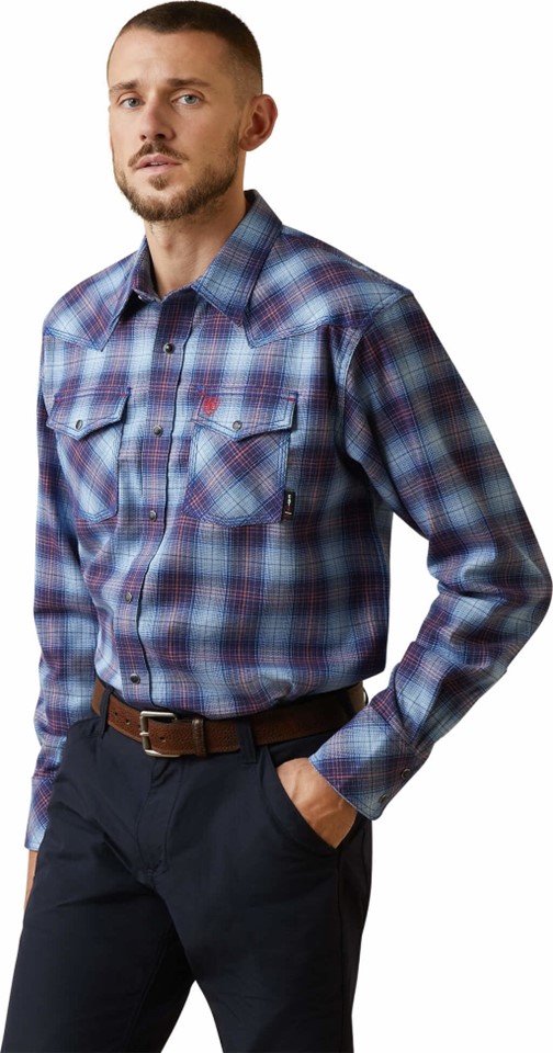 Ariat FR Dagger Retro Snap Front L/S Work Shirt - Clear Sky Plaid