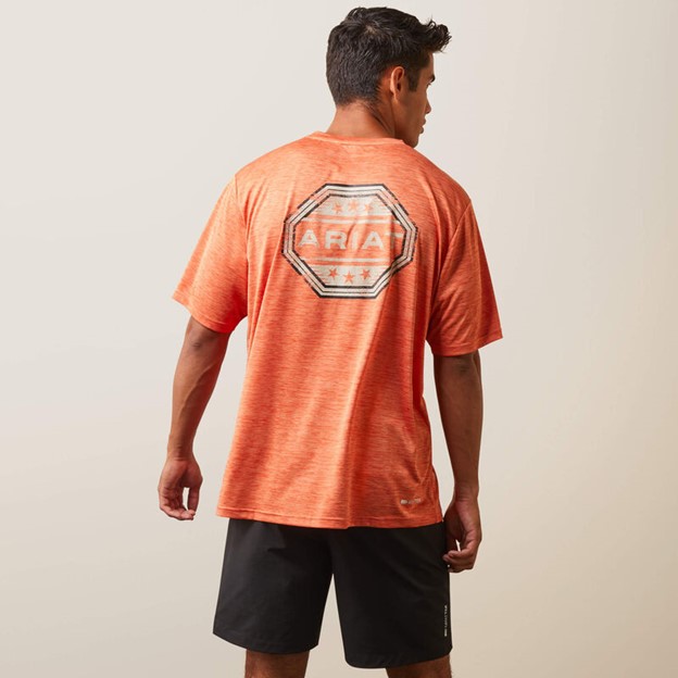 Ariat Charger Stamp Logo Crewneck S/S Shirt - Blood Red Orange