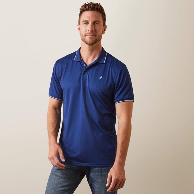 Ariat Logo Fitted Polo - Cloudburst Blue