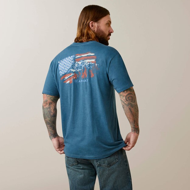 Ariat Mountain Flag S/S Shirt - Steel Blue Heather