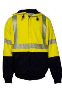 NSA DriFire FR HI-VIS Class 3 TECGEN Thermal Lined Midweight Deluxe Hybrid Zip Front Hooded Sweatshirt - Hi-Vis Yellow/Navy