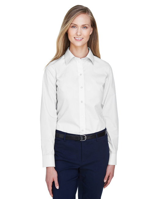 Devon & Jones Women's Crown Woven Collection Solid Broadcloth Button Front L/S Shirt