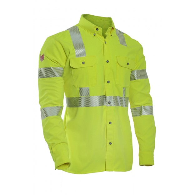 NSA DriFire FR HI-VIS Class 3 Utility Button Front L/S Work Shirt - Hi-Vis Yellow