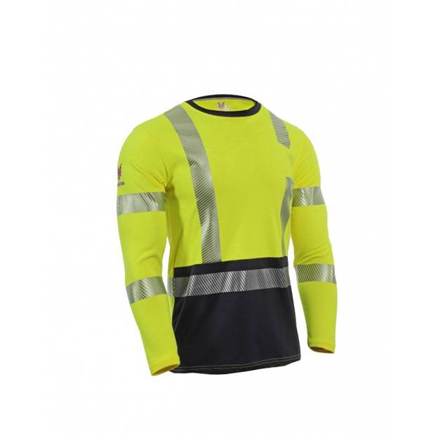 NSA DriFire FR HI-VIS Class 3 Dual Hazard Hybrid Colorblock L/S Shirt - Hi-Vis Yellow/Navy